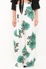 Rose Print Wide Leg Paper Bag Trousers