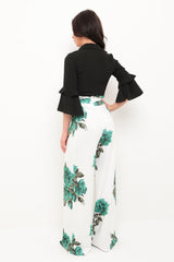 Rose Print Wide Leg Paper Bag Trousers