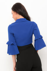 Tie Front Frill Sleeve Crop Top