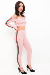 Side Stripes Ribbed Bardot Loungewear