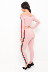 Side Stripes Ribbed Bardot Loungewear