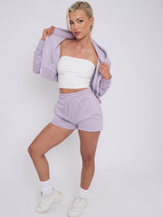 Cropped Zip Up Hoodie & Shorts Fleece Co-ord