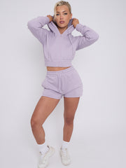Cropped Zip Up Hoodie & Shorts Fleece Co-ord