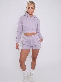 Cropped Zip Up Hoodie & Shorts Fleece Co-ord - Lilac