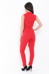 Tuxedo Style Tie Waist Wrap Jumpsuit