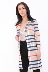 Checked Long Line Duster Blazer