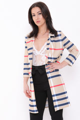 Checked Long Line Duster Blazer