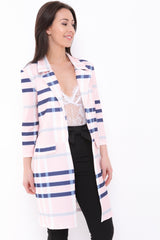 Checked Long Line Duster Blazer