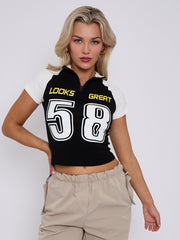 Sieht gut aus, Grafik halb Zip Crop Top