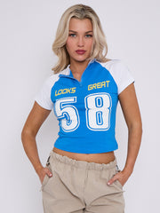 Sieht gut aus, Grafik halb Zip Crop Top