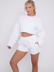 Seam Detail Oversized Crop Top & Shorts Fleece Co-ord