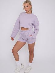 Seam Detail Oversized Crop Top & Shorts Fleece Co-ord