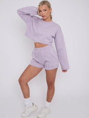 Seam Detail Oversized Crop Top & Shorts Fleece Co-ord