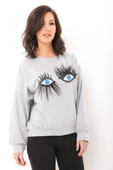 Oversized Printed Jumper With Eyelash Detail