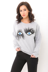 Oversized Printed Jumper With Eyelash Detail