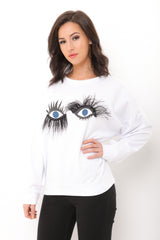 Oversized Printed Jumper With Eyelash Detail
