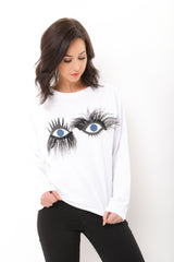 Oversized Printed Jumper With Eyelash Detail