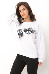 Oversized Printed Jumper With Eyelash Detail
