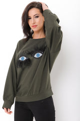 Oversized Printed Jumper With Eyelash Detail