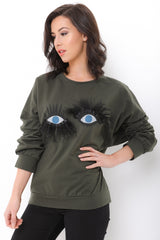 Oversized Printed Jumper With Eyelash Detail