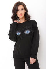 Oversized Printed Jumper With Eyelash Detail