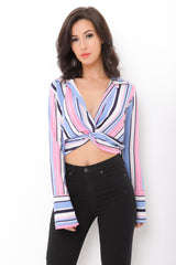 Twist Front Multi Striped Crop Top