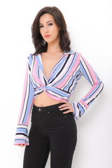 Twist Front Multi Striped Crop Top