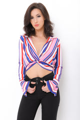 Twist Front Multi Striped Crop Top