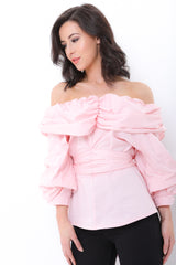 Ruffle Bardot Top With Tie Waist