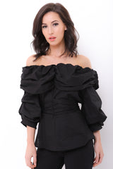 Ruffle Bardot Top With Tie Waist