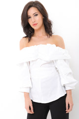 Ruffle Bardot Top With Tie Waist