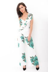 Floral Print Ruffle Frill Jumpsuit