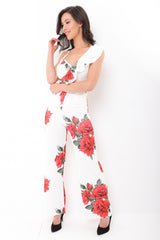 Floral Print Ruffle Frill Jumpsuit