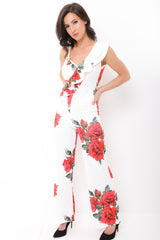 Floral Print Ruffle Frill Jumpsuit