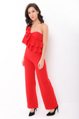 One Shoulder Ruffle Frill Jumpsuit