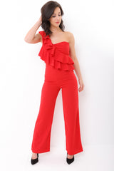 One Shoulder Ruffle Frill Jumpsuit
