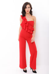 One Shoulder Ruffle Frill Jumpsuit