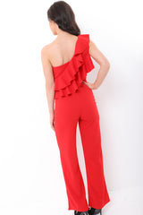 One Shoulder Ruffle Frill Jumpsuit