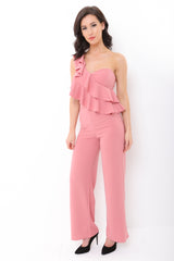 One Shoulder Ruffle Frill Jumpsuit