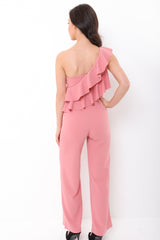 One Shoulder Ruffle Frill Jumpsuit