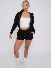 Cropped Zip Up Hoodie & Shorts Fleece Co-ord