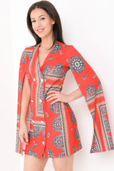 Vestido blazer de manga dividida con estampado azteco