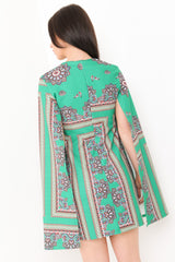 Vestido blazer de manga dividida con estampado azteco