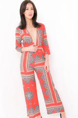 Aztec Print V-Plunge Jumpsuit