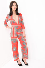 Aztec Print V-Plunge Jumpsuit