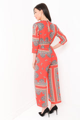 Aztec Print V-Plunge Jumpsuit