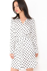 Polka Dot Satin Shirt Dress