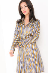 Vestido de camisa de satén múltiple a rayas