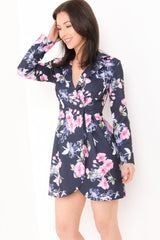 Blumendruck Longline Blazer -Kleid