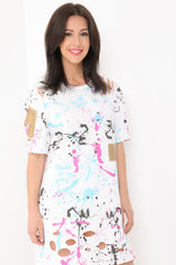 Laser Cut Paint Splatter T-Shirt Dress